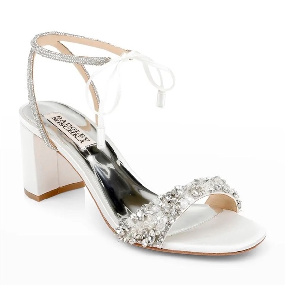 Badgley Mischka Kay Jeweled Embellished Block Heel with Delicate Tie Sandals